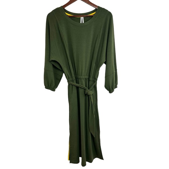 Anthropologie Thalia  Dress Size Small Moss Green Belt Waist Lagenlook Midi NWT - Picture 5 of 14